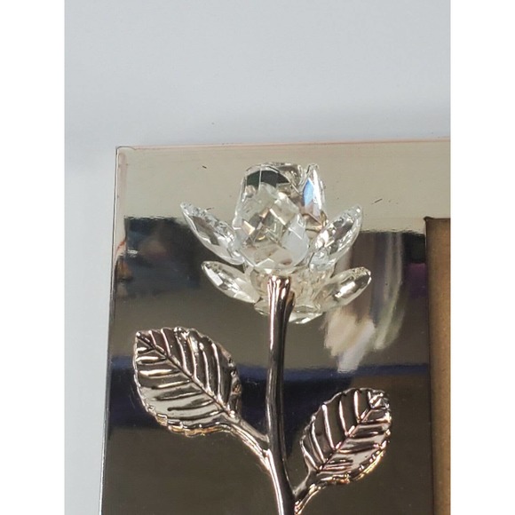 silver mirrored picture frame crystal rose fits a 4X6 Picture - Picture 4 of 8
